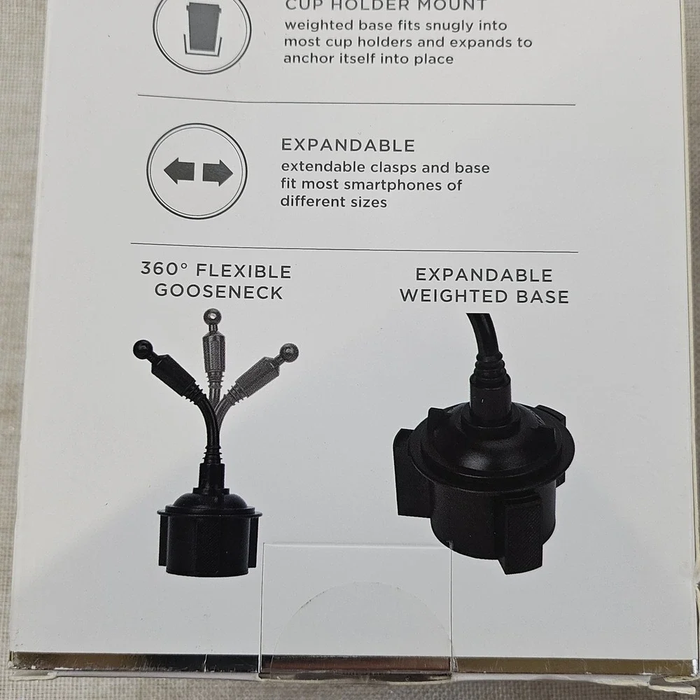 iHome‎ Auto Cup Holder Gooseneck Car Mount & Air Vent Clip Mount Universal Fit